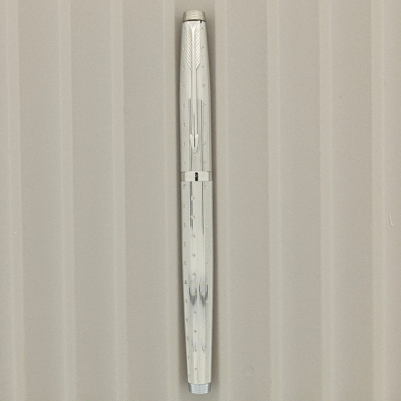 SCARCE 1983 PARKER 75 SILVER PLATED PERLE 14K FINE NIB FOUNTAIN PEN NE
