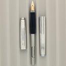 SCARCE 1983 PARKER 75 SILVER PLATED PERLE 14K FINE NIB FOUNTAIN PEN NEVER INKED OFFERED BY ANTIQUE DIGGER