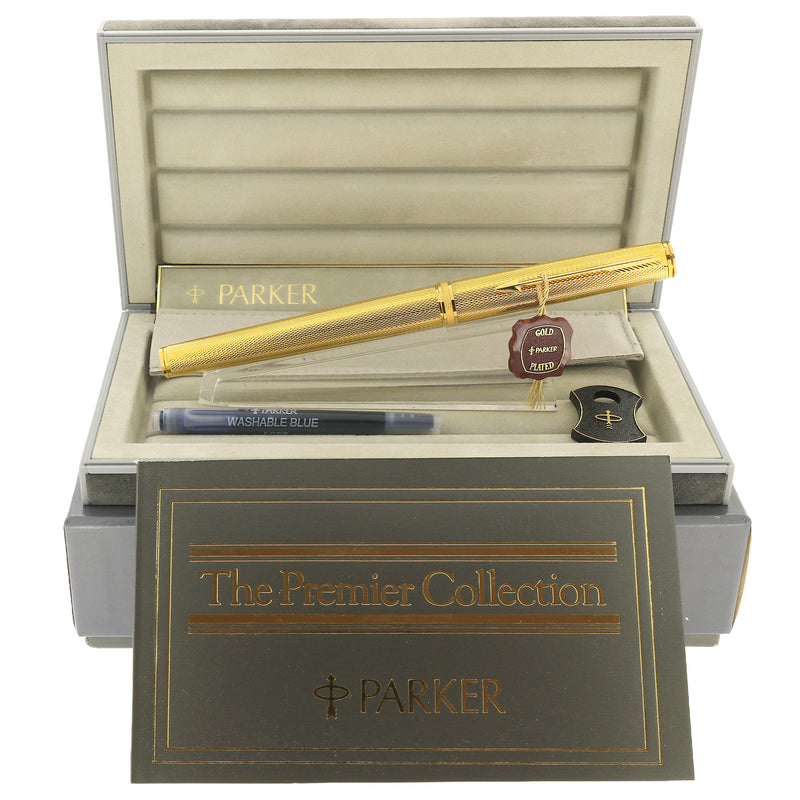 1983 PARKER PREMIER 22K GOLD PLATE GRAIN D'ORGE 18K MEDIUM NIB FOUNTAI