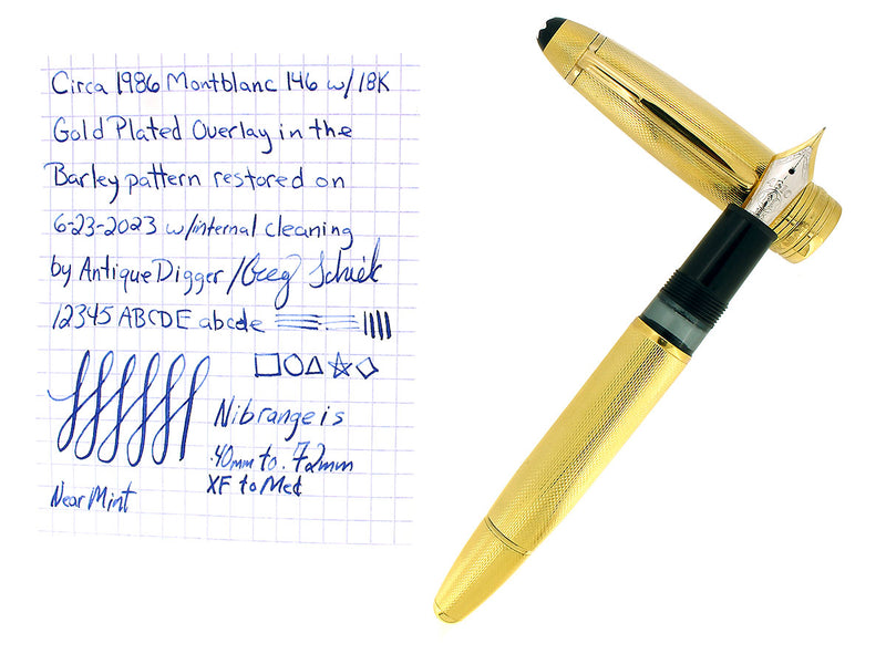 CIRCA 1986 MONTBLANC MEISTERSTUCK N°146 GOLD BARLEY OVERLAY 18K XF TO M NIB FOUNTAIN PEN NR MINT OFFERED BY ANTIQUE DIGGER