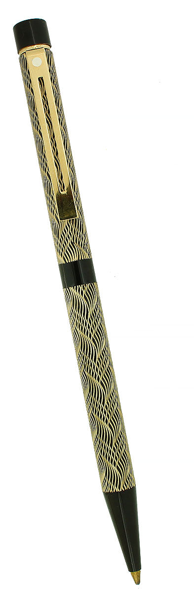 CIRCA 1986 SHEAFFER TARGA CLASSIC FEATHER PATTERN GOLD TRIM BALLPOINT PEN OFFERED BY ANTIQUE DIGGER