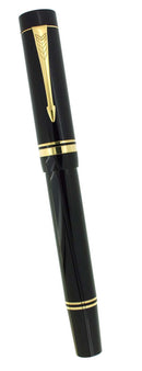 1987 PARKER 1ST YEAR DUOFOLD CENTENNIAL JET BLACK 18K MED NIB FOUNTAIN PEN OFFERED BY ANTIQUE DIGGER