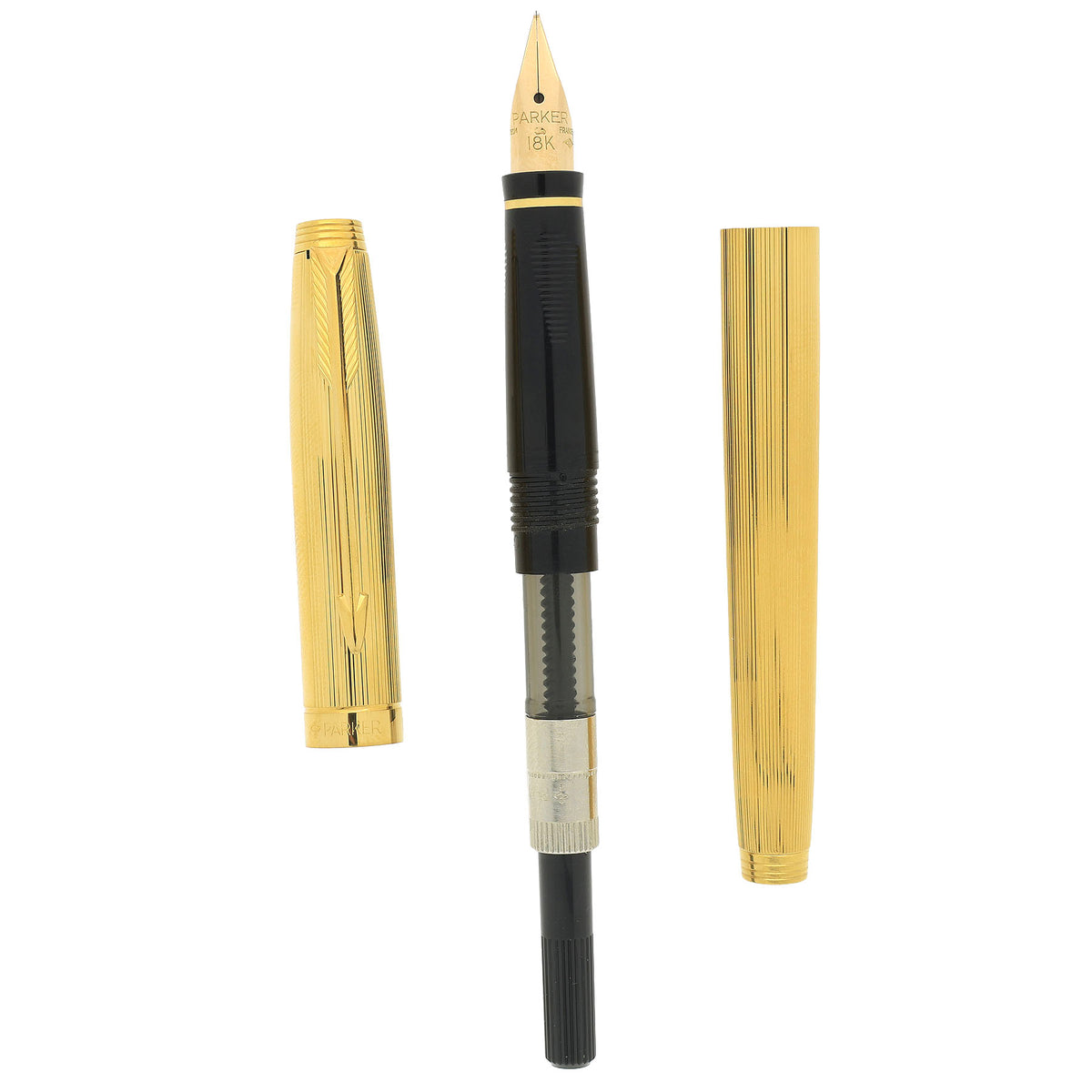 1989 PARKER 75 MILLERAIES 22K GOLD PLATE 18K FINE NIB FOUNTAIN PEN NEW