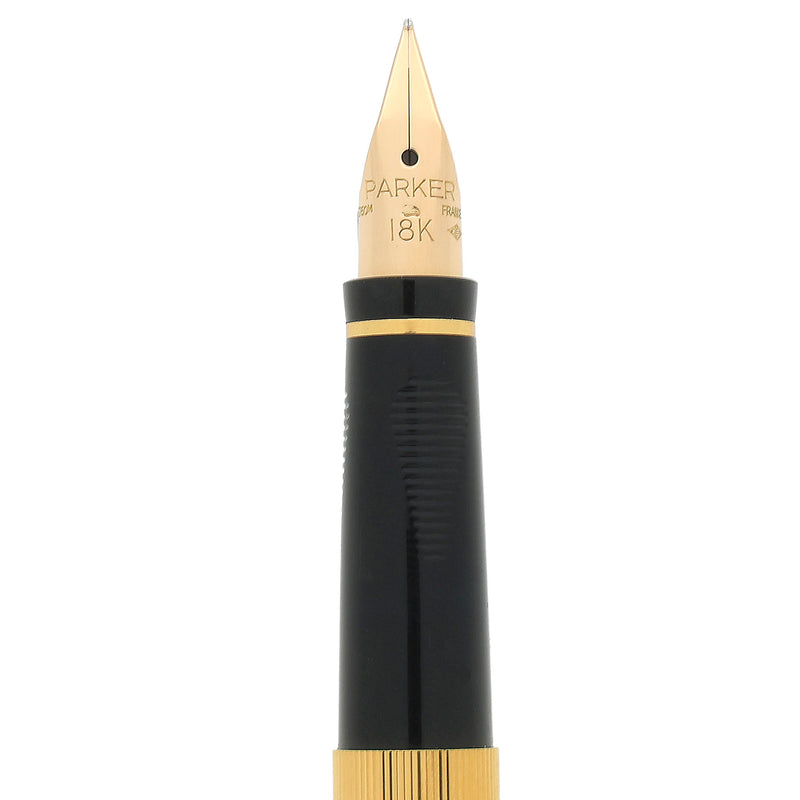1989 PARKER 75 MILLERAIES 22K GOLD PLATE 18K FINE NIB FOUNTAIN PEN NEW