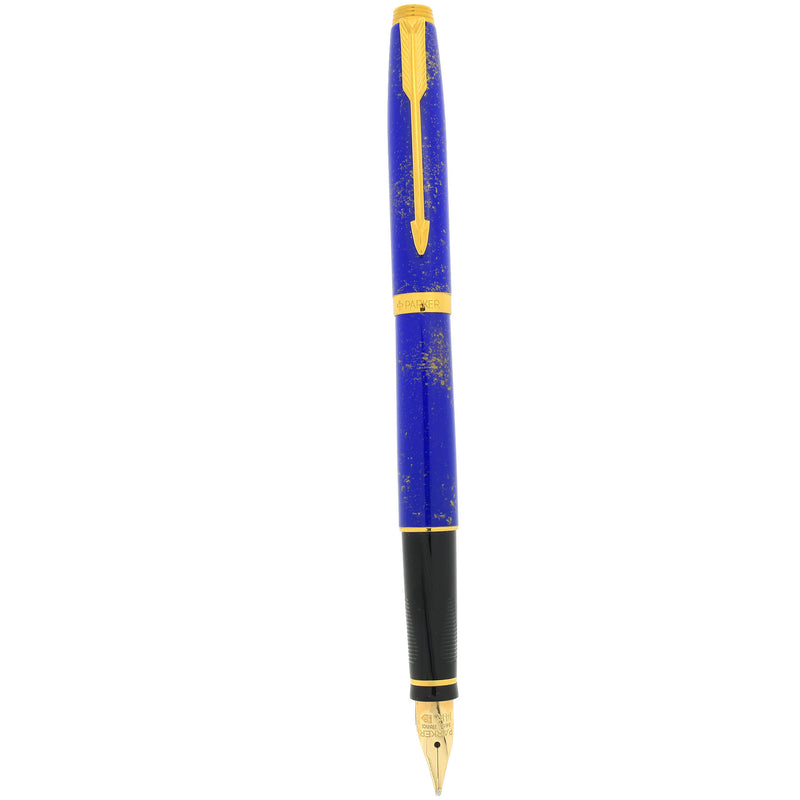 1989 PARKER 75 GOLD SPECKLED LAPIS LAZULI FOUNTAIN PEN 14K BROAD NIB N