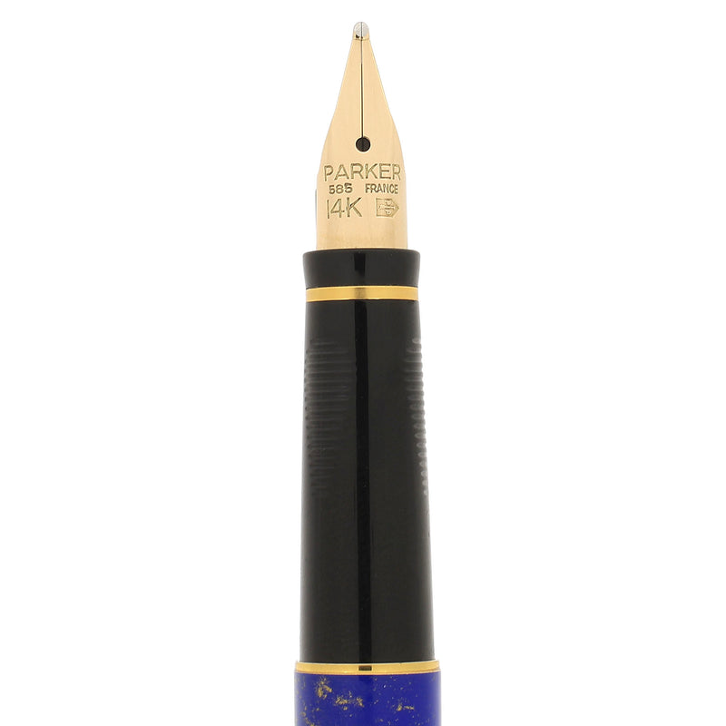 1989 PARKER 75 GOLD SPECKLED LAPIS LAZULI FOUNTAIN PEN 14K BROAD NIB N