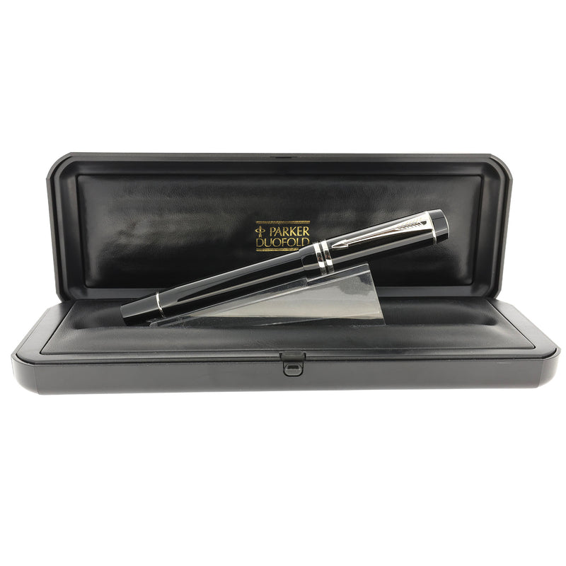 1999 PARKER JET BLACK DUOFOLD INTERNATIONAL W/PALLADIUM TRIM 18K FINE