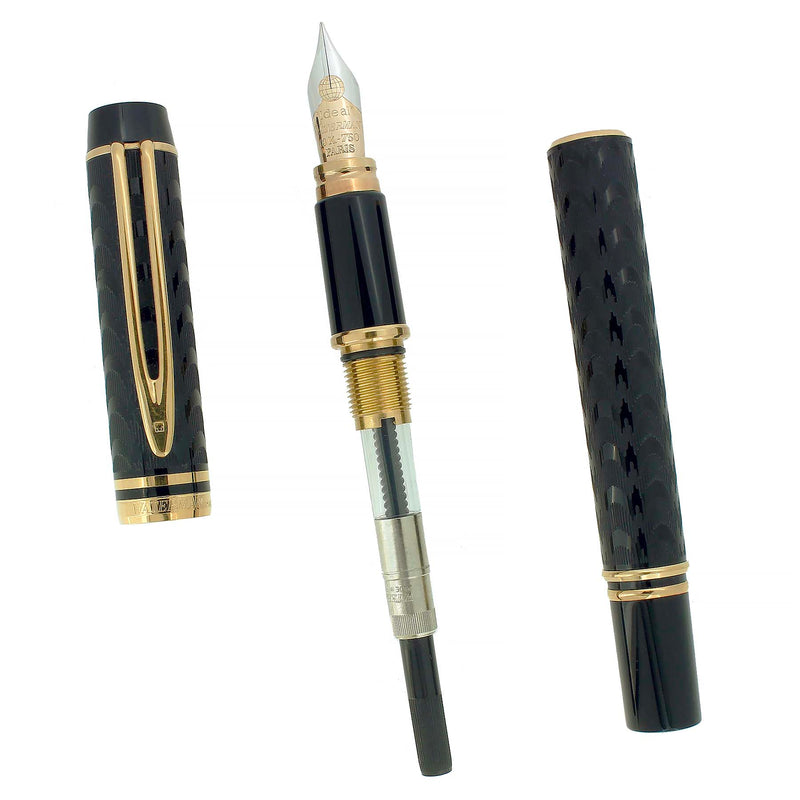 CIRCA 1991 WATERMAN OPERA BLACK CHASED 18K MED NIB FOUNTAIN PEN NEW OLD STOCK OFFERED BY ANTIQUE DIGGER