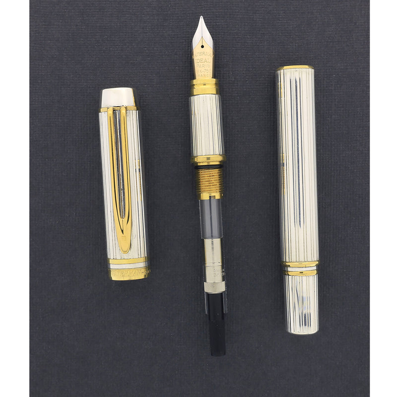 MINT 1989 WATERMAN LE MAN 100 STERLING SILVER GODRON PATTERN 18K MED N