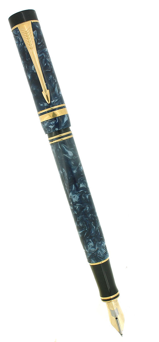 1991 PARKER DUOFOLD INTERNATIONAL BLUE MARBLE FOUNTAIN PEN 18K MEDIUM NIB