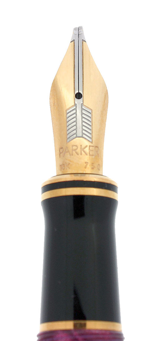 1990 PARKER DUOFOLD CENTENNIAL RED MARBLED 18K EXTRA BROAD