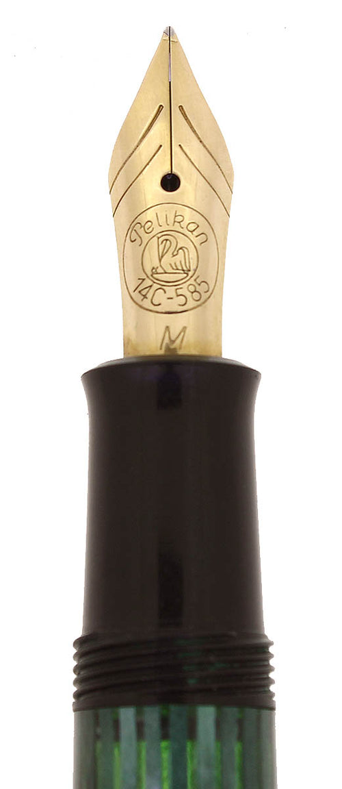 CIRCA 1990 PELIKAN M400 OLD STYLE GREEN STRIPED 14K MED NIB FOUNTAIN P
