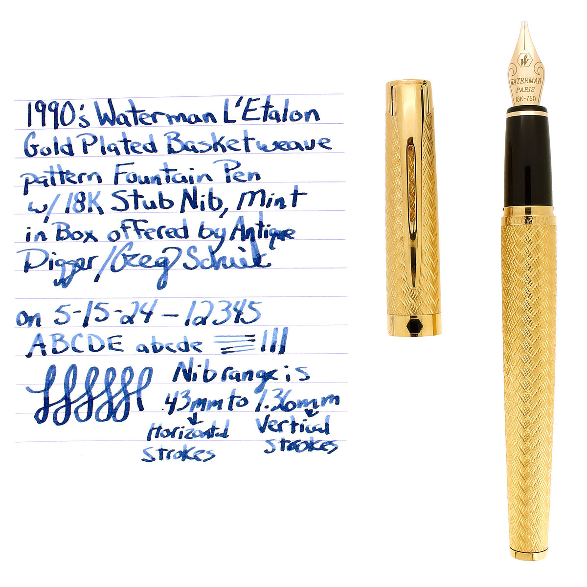 1990S WATERMAN L'ETALON GOLD BASKETWEAVE 18K STUB NIB FOUNTAIN PEN MIN