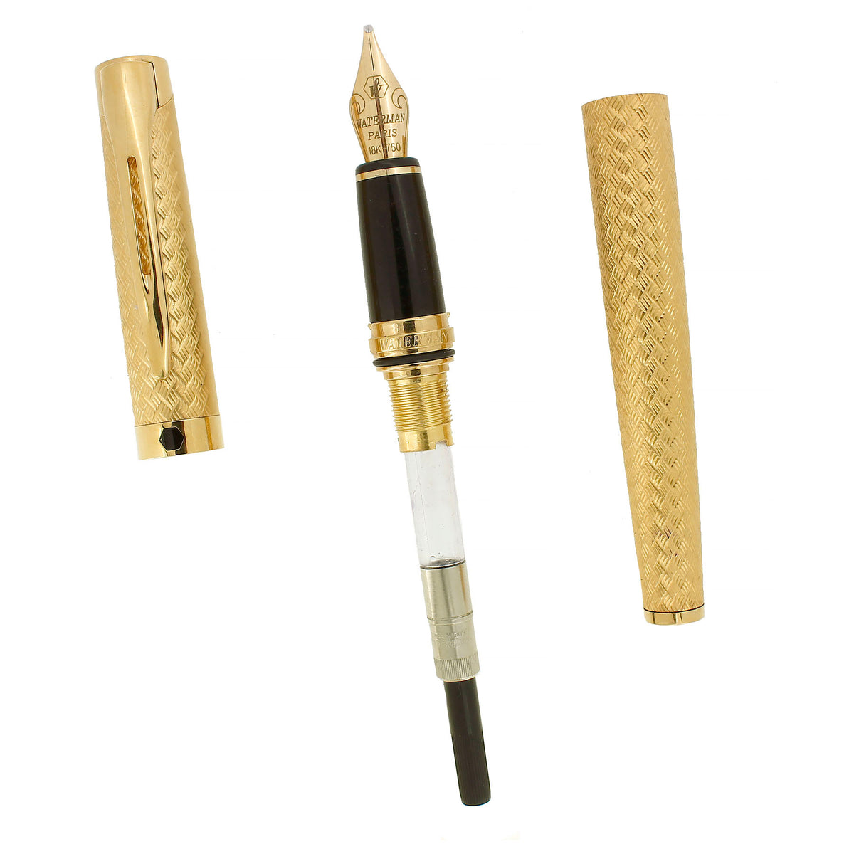 1990S WATERMAN L'ETALON GOLD BASKETWEAVE 18K STUB NIB FOUNTAIN PEN MIN