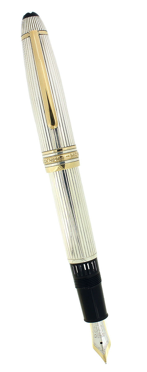 C1990 MONTBLANC MEISTERSTUCK N°146 SOLITAIRE STERLING LINED PATTERN OVERLAY FOUNTAIN PEN NEAR MINT IN BOX OFFERED BY ANTIQUE DIGGER