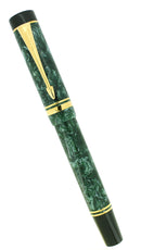 1991 PARKER DUOFOLD CENTENNIAL GREEN MARBLED 18K BROAD OBLIQUE ITALIC NIB FOUNTAIN PEN OFFERED BY ANTIQUE DIGGER