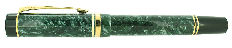 1991 PARKER DUOFOLD CENTENNIAL GREEN MARBLED 18K BROAD OBLIQUE ITALIC NIB FOUNTAIN PEN OFFERED BY ANTIQUE DIGGER
