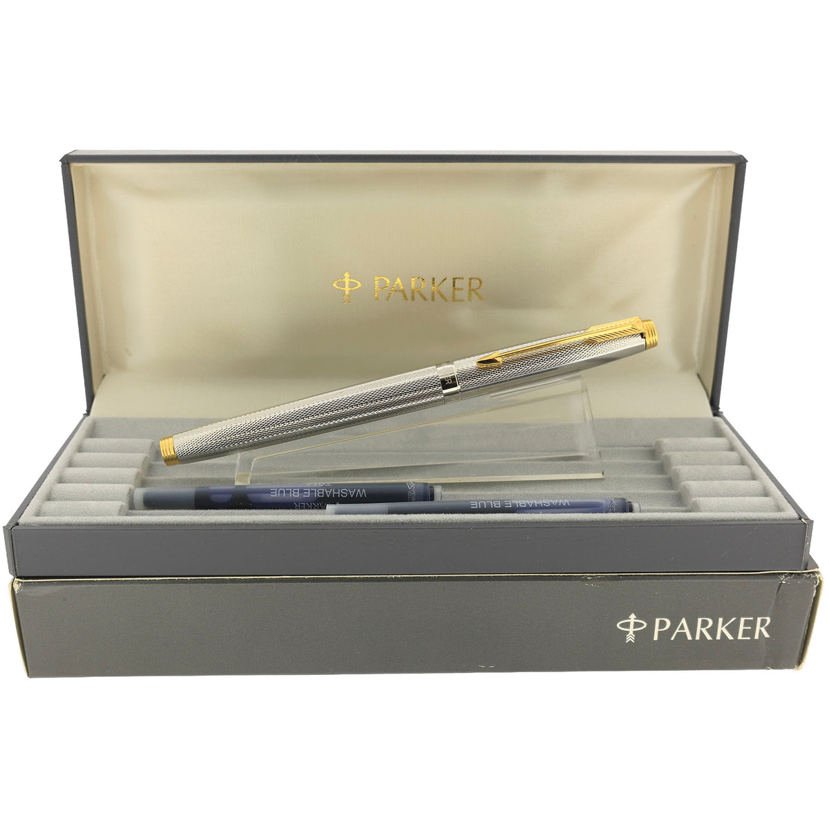 1992 PARKER 75 GRAIN d'ORGE SILVER PLATE W/RHODIUM FINISH 18K MED NIB