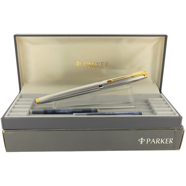 1992 PARKER 75 GRAIN d'ORGE SILVER PLATE W/RHODIUM FINISH 18K MED NIB