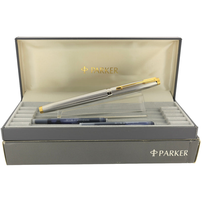 1992 PARKER 75 GRAIN d'ORGE SILVER PLATE W/RHODIUM FINISH 18K MED NIB