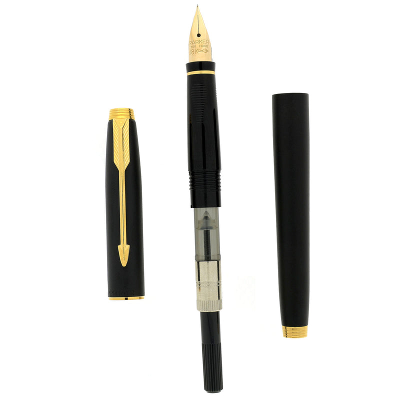 1992 PARKER 75 MATTE BLACK 18K NEEDLEPOINT 80 NIB FOUNTAIN PEN NEW IN