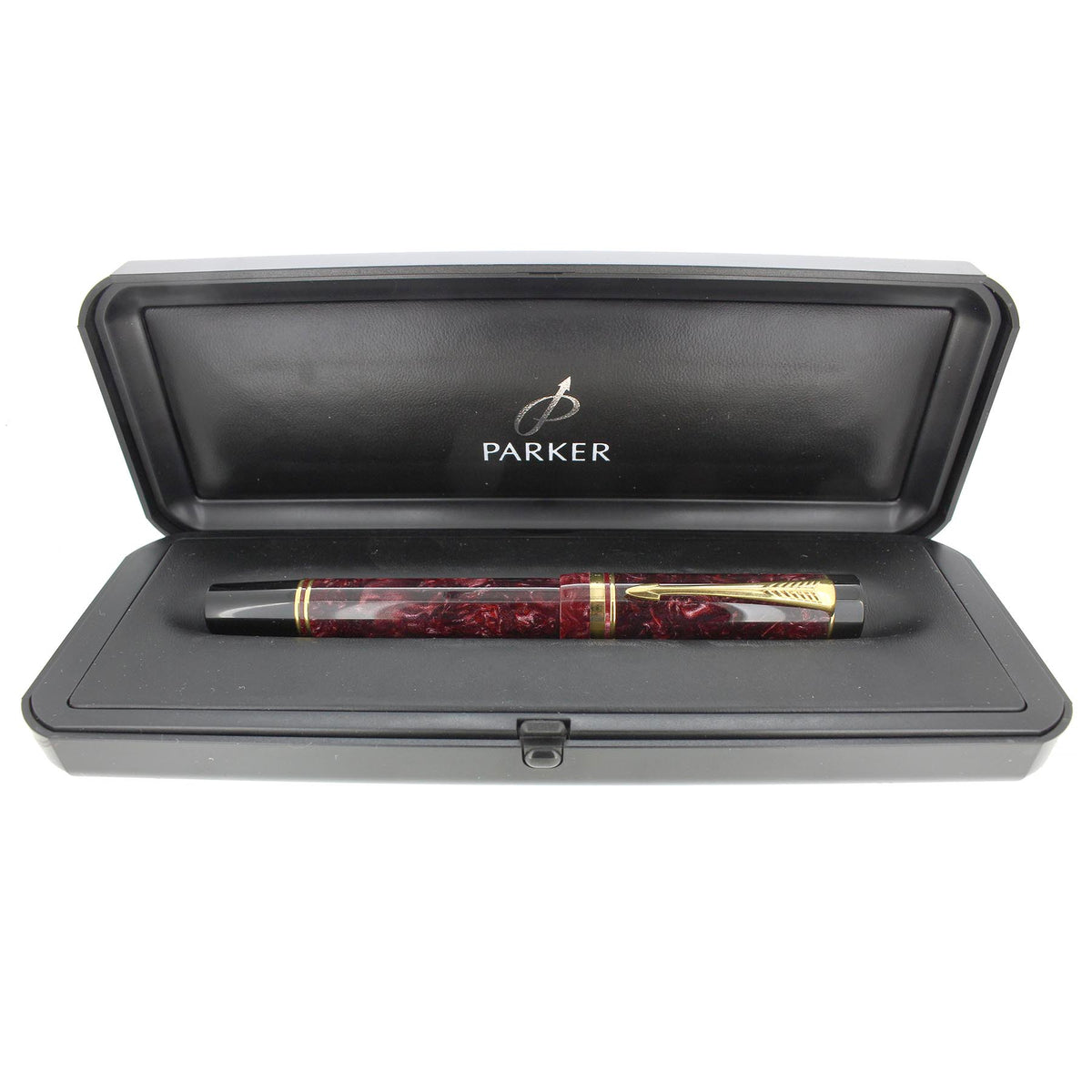 1992 PARKER DUOFOLD CENTENNIAL RED MARBLED 18K DOUBLE BROAD STUB NIB F
