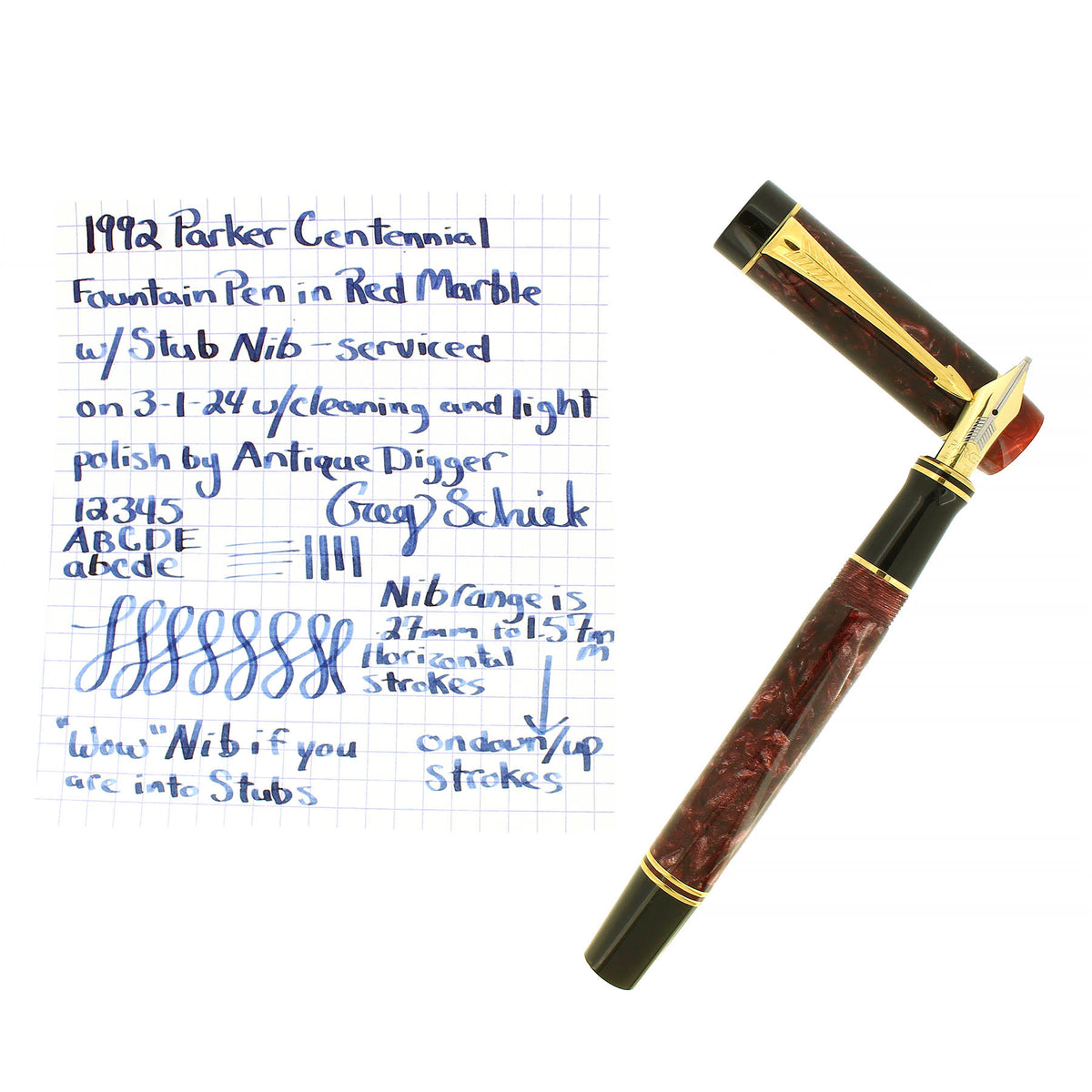 1992 PARKER DUOFOLD CENTENNIAL RED MARBLED 18K DOUBLE BROAD STUB NIB F