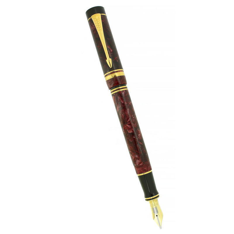 1992 PARKER DUOFOLD CENTENNIAL RED MARBLED 18K STUB NIB FOUNTAIN PEN OFFERED BY ANTIQUE DIGGER