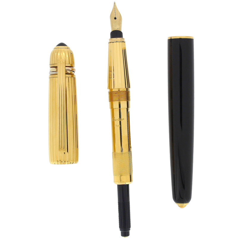 MINT 1992 PASHA DE CARTIER BLACK LACQUER & 18K GOLD PLATE CAP FOUNTAIN PEN OFFERED BY ANTIQUE DIGGER