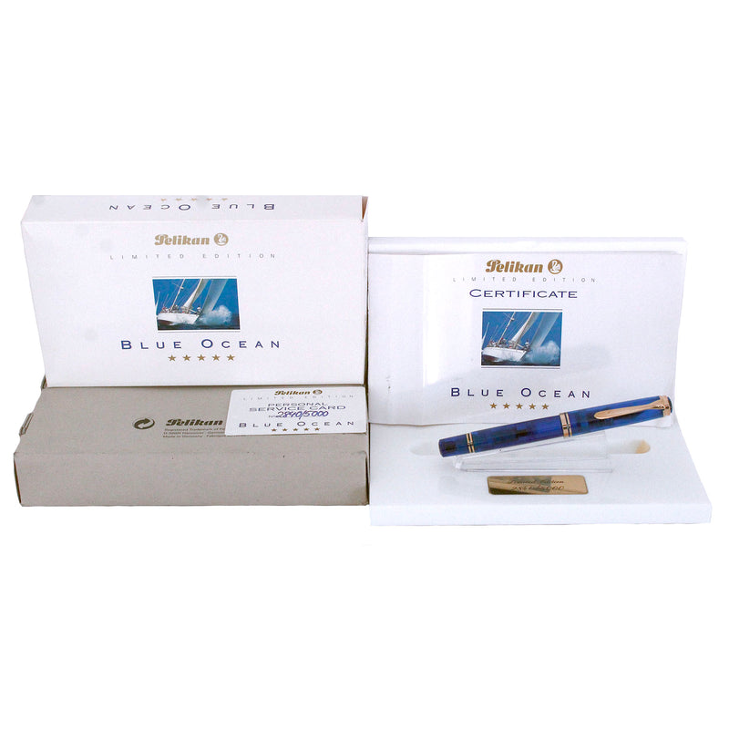 1993 PELIKAN M810 BLUE OCEAN LIMITED EDITION FOUNTAIN PEN W/BOX & PAPERS OFFERED BY ANTIQUE DIGGER