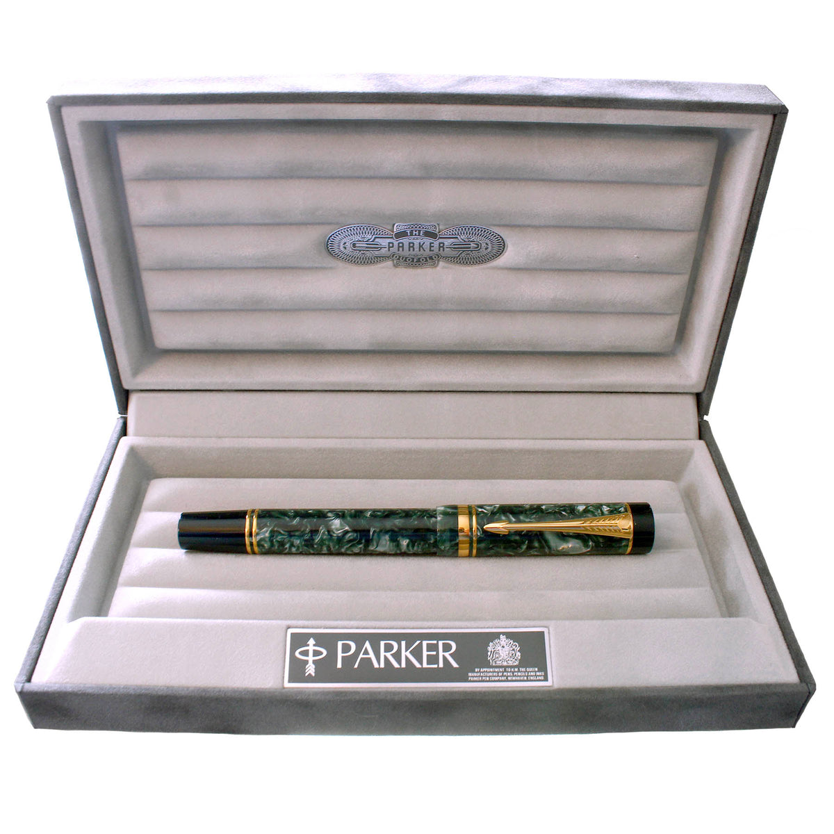1993 PARKER DUOFOLD CENTENNIAL GREEN MARBLED 18K RIGHTHAND FINE OBLIQU