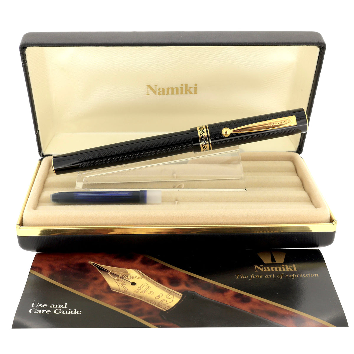 1993 NAMIKI BLACK HERRINGBONE GUILLOCHE 14K MED NIB FOUNTAIN PEN MINT
