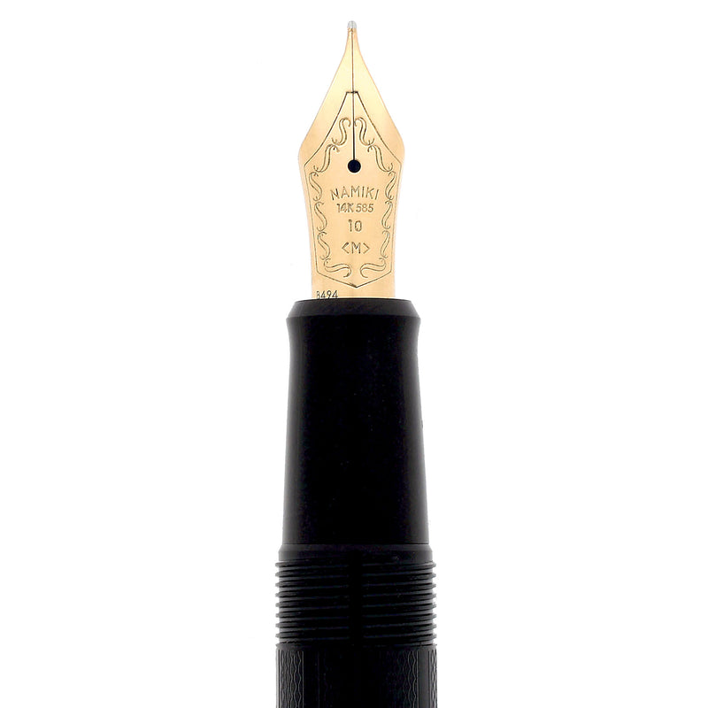 1993 NAMIKI BLACK HERRINGBONE GUILLOCHE 14K MED NIB FOUNTAIN PEN MINT