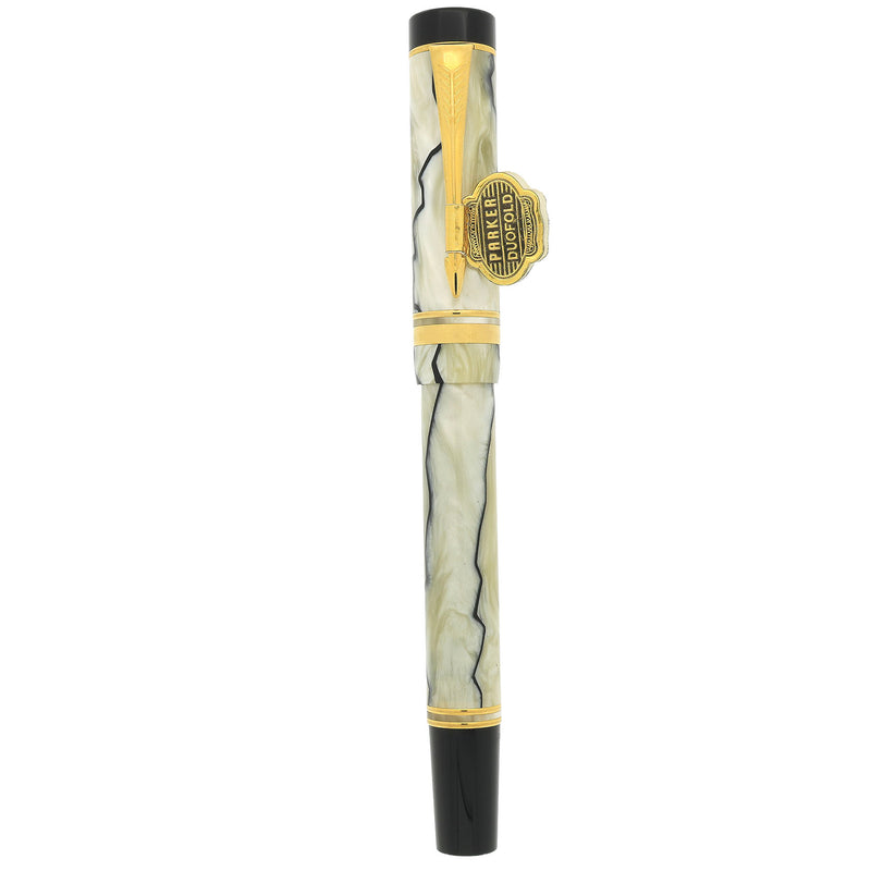 PARKER Duofold International 万年筆18K 1994 PARKER DUOFOLD INTERNATIONAL BLACK & PEARL 18K BROAD NIB FOUNTAIN