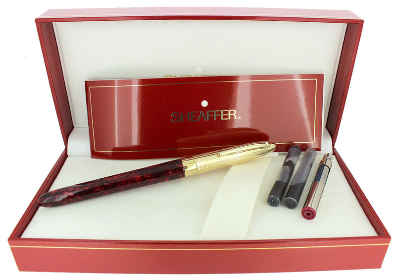 C1996 SHEAFFER CREST OPALITE RED GOLD CAP 18K F NIB FOUNTAIN PEN NEVER INKED OFFERED BY ANTIQUE DIGGER