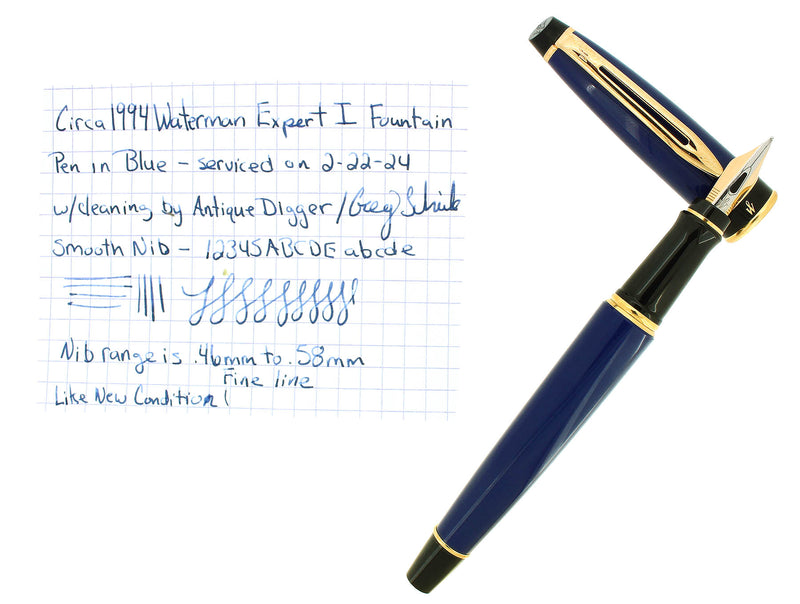CIRCA 1994 WATERMAN BLUE EXPERT 1 FINE NIB FOUNTAIN PEN OFFERED BY ANTIQUE DIGGER