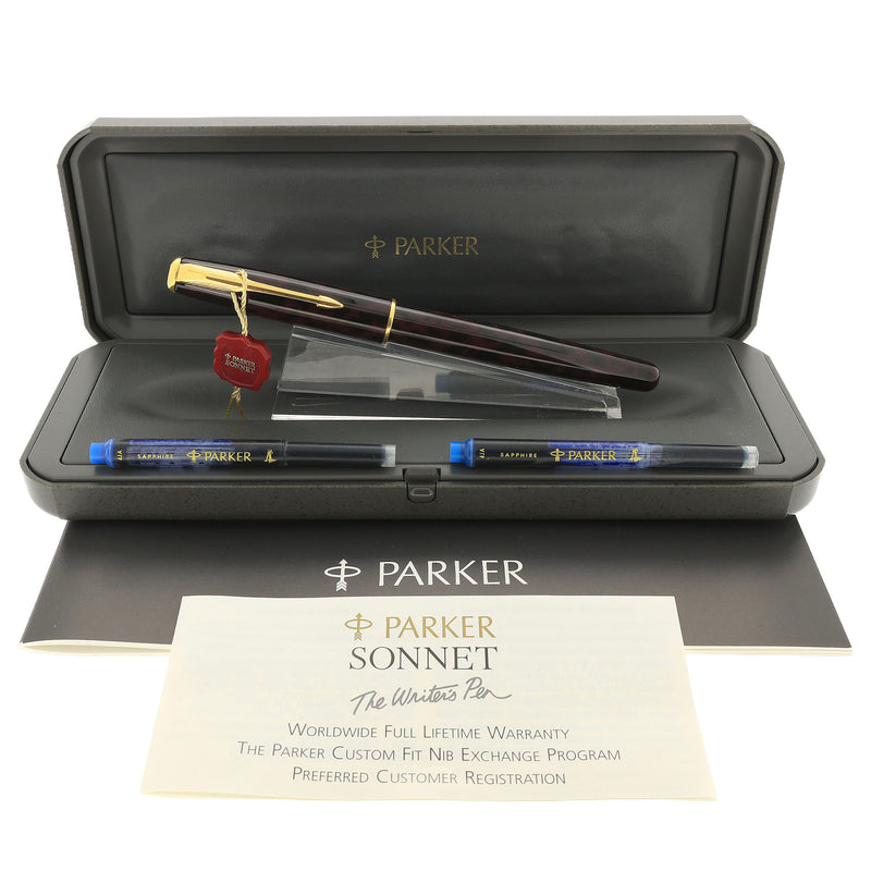 1994 PARKER SONNET AUTUMN RED LACQUER FINE NIB FOUNTAIN PEN NEW OLD ST