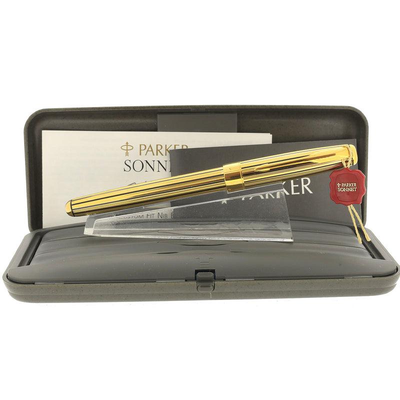 1995 PARKER SONNET 23K GOLD PLATE & BLACK LAQUE ATHENS MODEL 18K XF NI