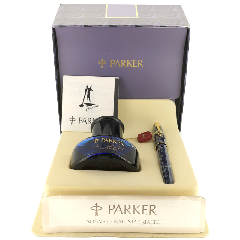 1995 PARKER SONNET PREMIER INDIGO BLUE LAQUE 18K FINE NIB FOUNTAIN PEN