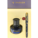 1995 PARKER SONNET PREMIER INDIGO BLUE LAQUE 18K FINE NIB FOUNTAIN PEN GIFT SET OFFERED BY ANTIQUE DIGGER