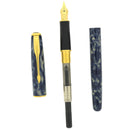 1995 PARKER SONNET PREMIER INDIGO BLUE LAQUE 18K FINE NIB FOUNTAIN PEN GIFT SET OFFERED BY ANTIQUE DIGGER