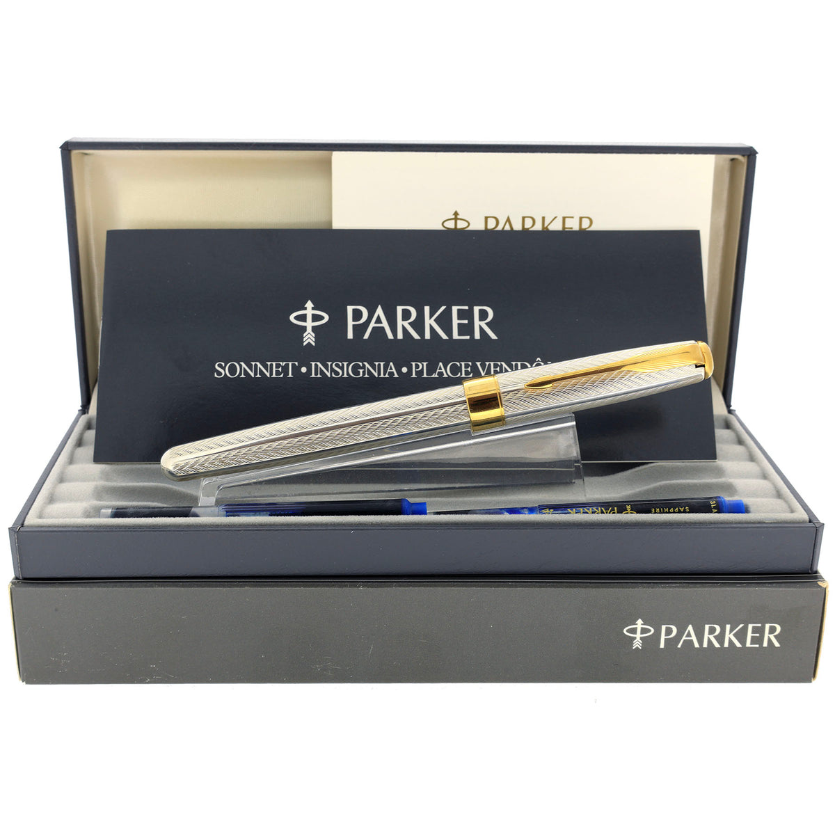PARKER STERLING SILVER万年筆 FIRST YEAR 1994 PARKER SONNET STERLING SILVER FOUGERE PATTERN 18K FINE