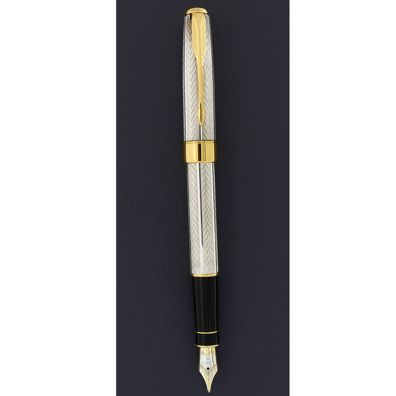 1995 PARKER SONNET STERLING SILVER FOUGERE PATTERN 18K M NIB FOUNTAIN PEN MEDIUM NIB NEVER INKED OFFERED BY ANTIQUE DIGGER