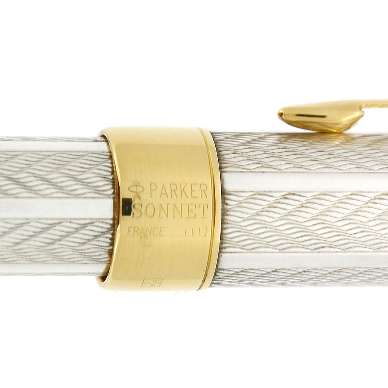 1995 PARKER SONNET STERLING SILVER FOUGERE PATTERN 18K M NIB FOUNTAIN PEN MEDIUM NIB NEVER INKED OFFERED BY ANTIQUE DIGGER