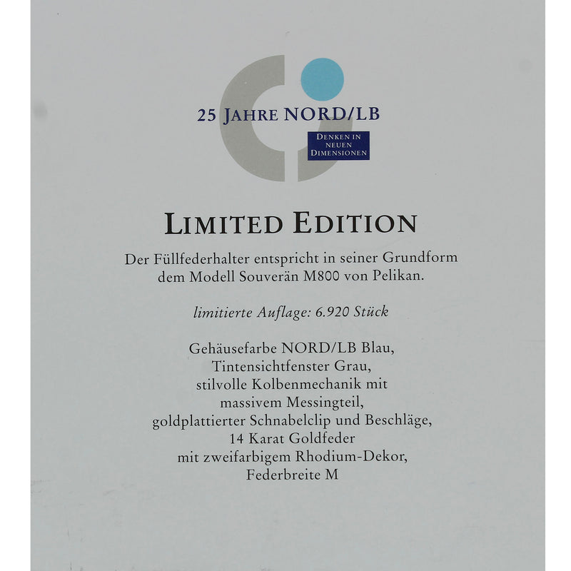 SCARCE 1995 PELIKAN LIMITED EDITION FOR NORDDEUTSCHE LANDESBANK BLUE M800 LIMITED EDITION FOUNTAIN PEN NEVER INKED OFFERED BY ANTIQUE DIGGER