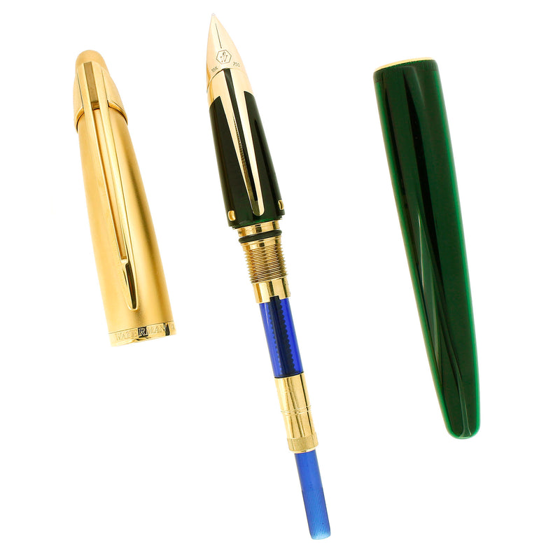 C1995 WATERMAN EMERALD GREEN EDSON 18K MED NIB FOUNTAIN PEN NEVER INKED OFFERED BY ANTIQUE DIGGER