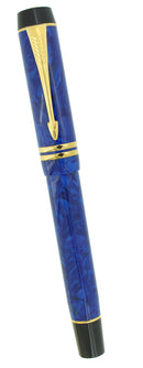 1996 PARKER DUOFOLD INTERNATIONAL LAPIS LAZULI BLUE FOUNTAIN PEN 18K FINE NIB MINT OFFERED BY ANTIQUE DIGGER