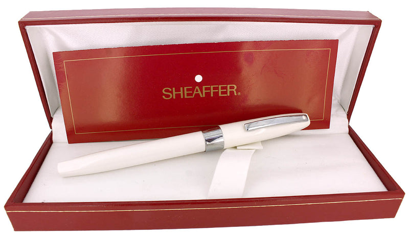 C1996 SHEAFFER TRIUMPH IMPERIAL WHITE XF NIB FOUNTAIN PEN IN ORIGINAL BOX NEVER INKED OFFERED BY ANTIQUE DIGGER