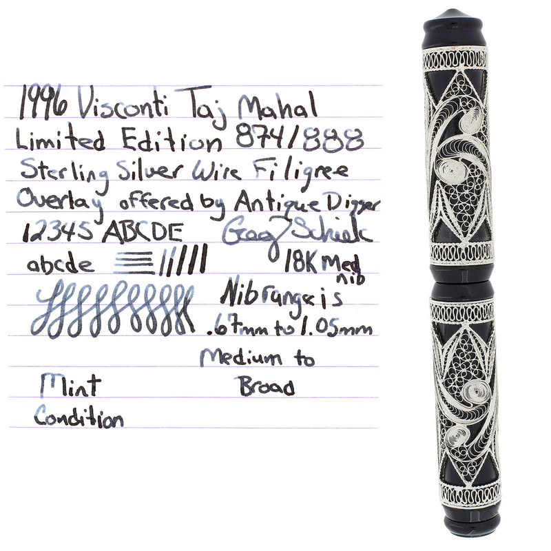 1996 VISCONTI TAJ MAHAL SILVER FILIGREE LIMITED EDITION 874/888 FOUNTAIN PEN MINT BOXED