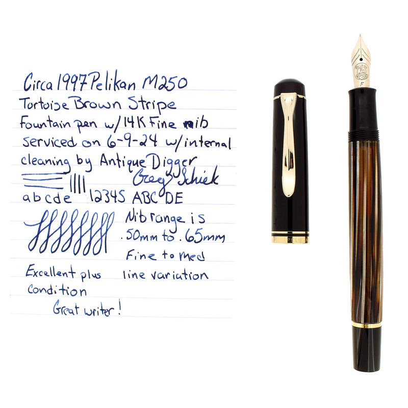 CIRCA 1997 PELIKAN SPECIAL EDITION M250 TORTOISE BROWN STRIPED 14C FINE NIB FOUNTAIN PEN OFFERED BY ANTIQUE DIGGER